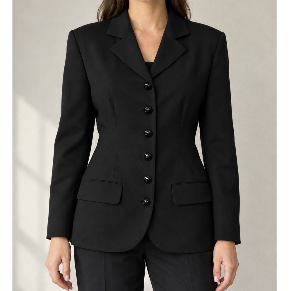 VTG Valentino Miss V Black Tailored Six Button Blazer Women's Sz. 12